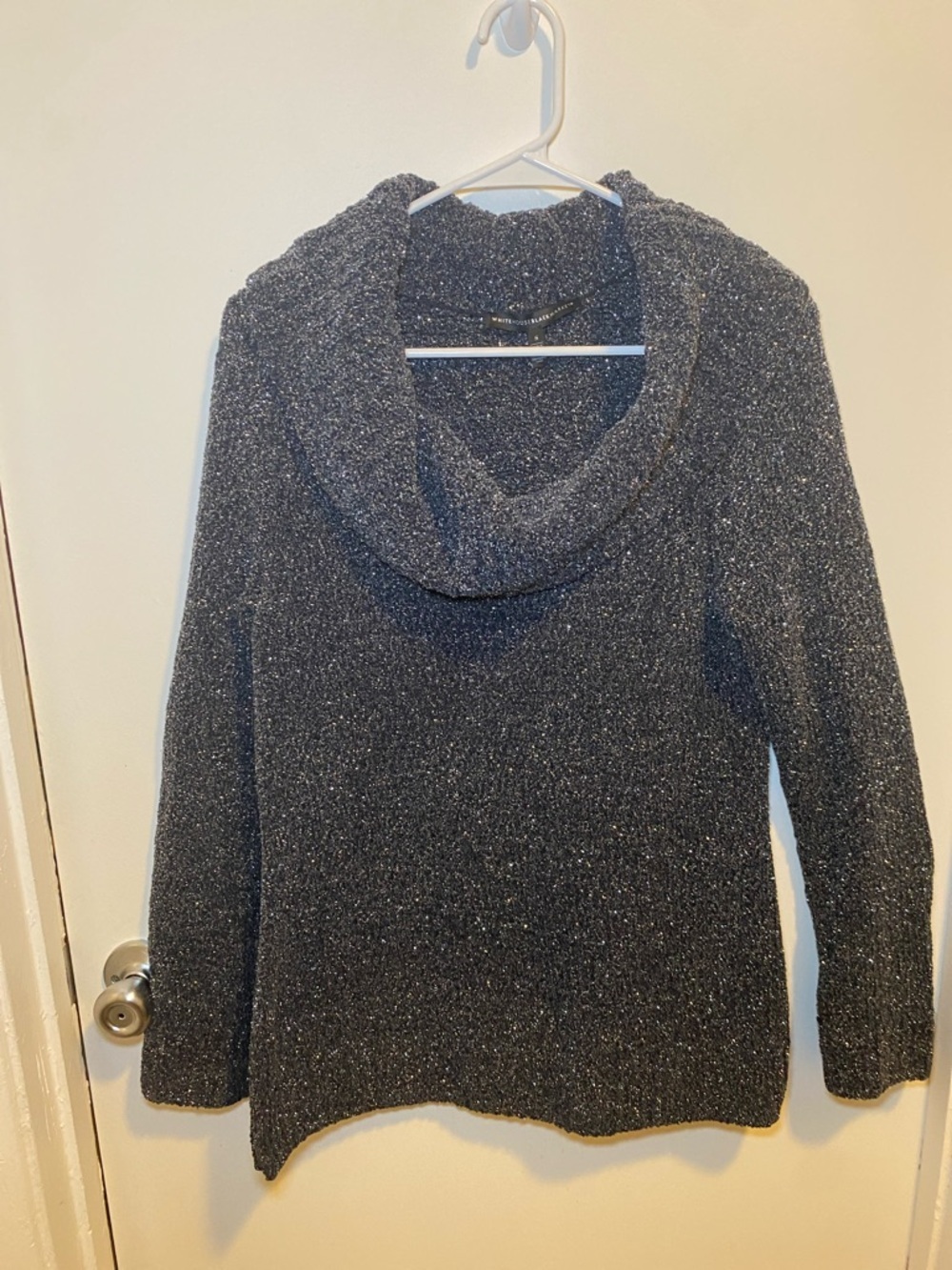 White House Black Market Black Metallic Cowl Neck Sweater